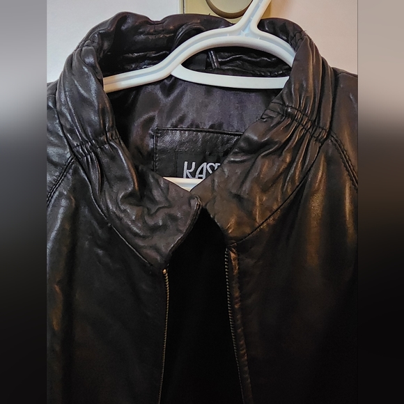 VINTAGE Kasper Ruched Leather Jacket - Picture 4 of 5